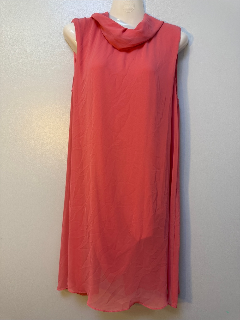 connected apparel Coral Pink Sleeveless Shift Dress with Cowl Neck